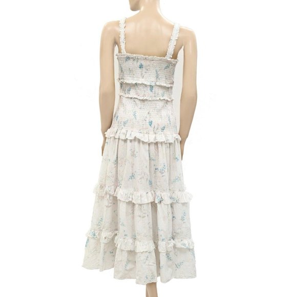 Saylor Altea Smocked Floral Printed Cotton Midi Dress Ruffle Tiered S New - Picture 9 of 11